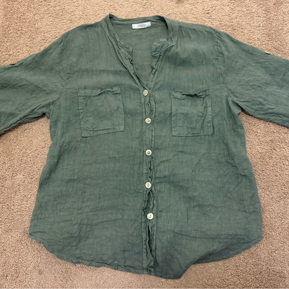 Green Button-Up Linen Shirt